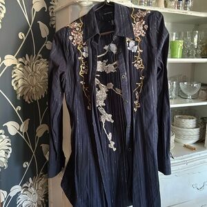 #115 Blue/ Metallic Embroidered Shirt
